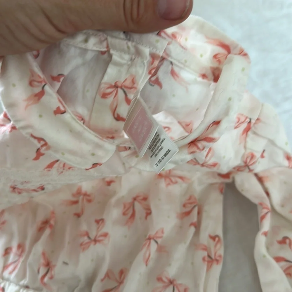 Janie & Jack Smocked Pink Bow Print Blouse baby girl 3/6m
